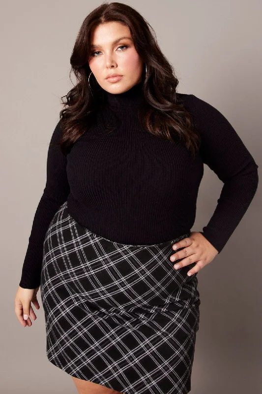 Signature Style Essentials Black Knit Top High Neck Long Sleeve