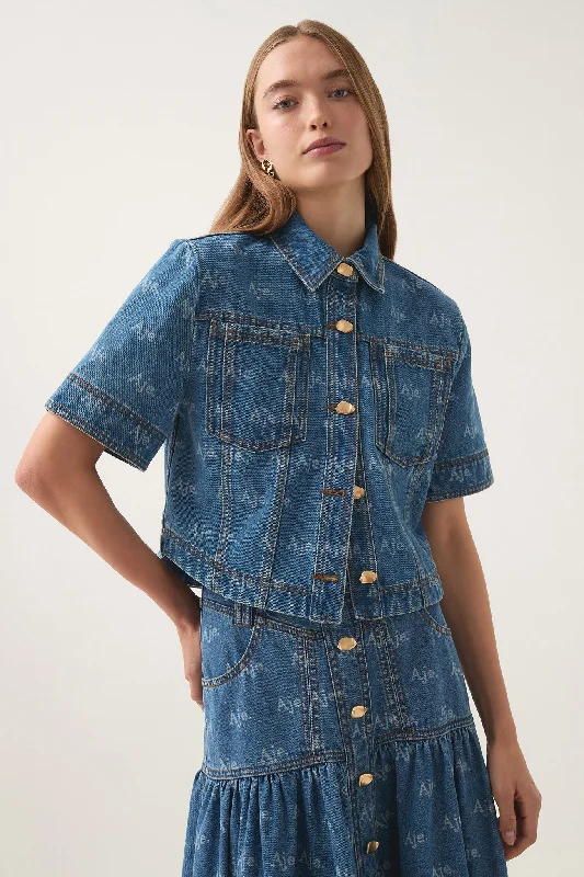 Shop Sale Items Ratio Logo Denim Cropped Shirt