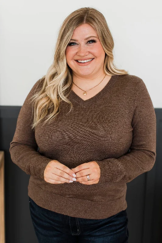 Mid - Week Surprise As It Happens V-Neck Sweater- Brown