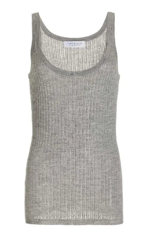 Classic Women's Fashion Nevin Pointelle Knit Tank Top in Heather Grey Cashmere Silk