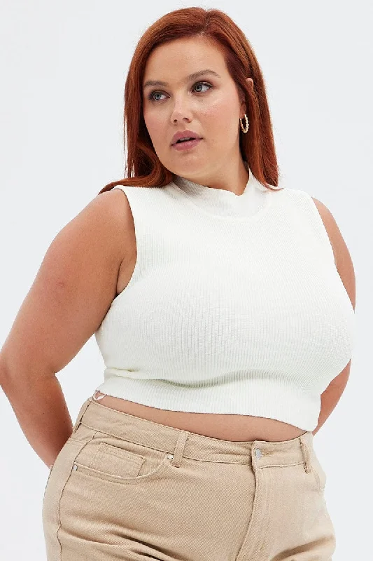 Hot Styles White Knit Top Ribbed High Neck