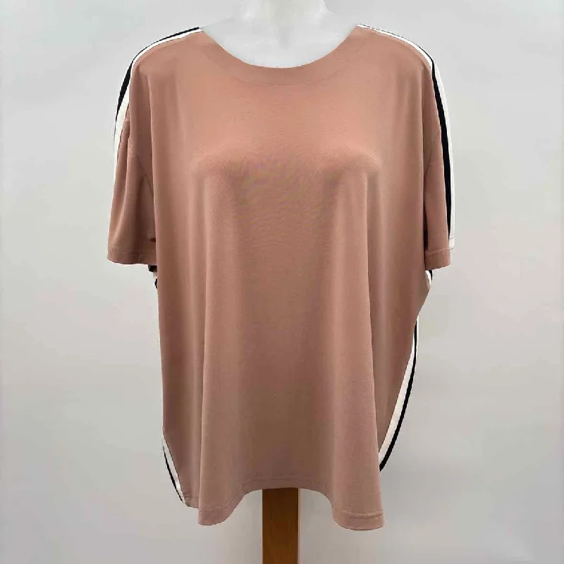 Imeless Style Norma Kamali Women's Size L Blush Stripe Short Sleeve Shirt