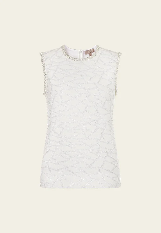 Trendy Pulse White Metallic Knit Sleeveless Top