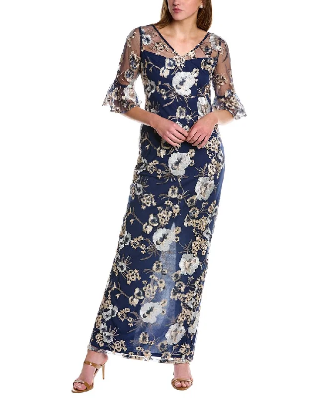Luxe Women's Apparel Adrianna Papell Embroidered Column Gown