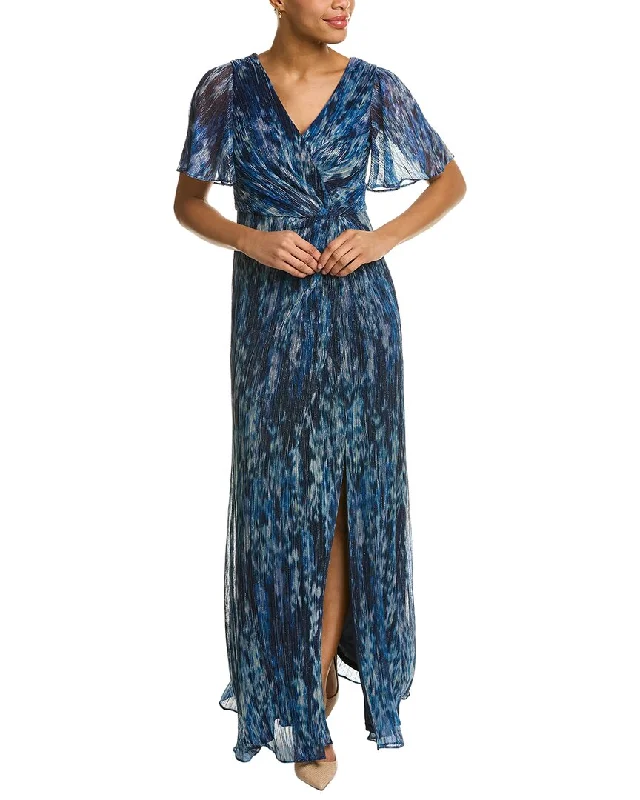 Style Beyond Borders Adrianna Papell Metallic Crinkled Mesh Gown