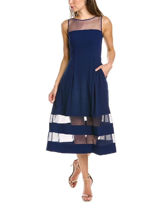 Feminine Elegance Aidan Mattox Sleeveless Crepe & Mesh Midi Dress