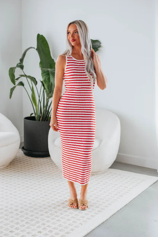 Fashion Frontiers Alyson Striped Dress - Cherry