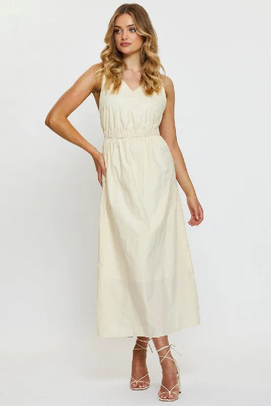 Alluring Design Beige Maxi Dress Sleeveless