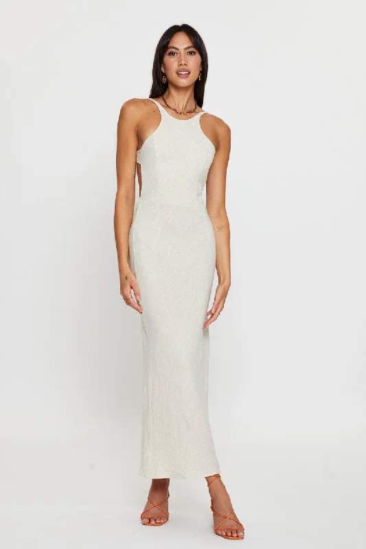 Unleash Your Fashion Beige Maxi Dress Sleeveless Racer Neck