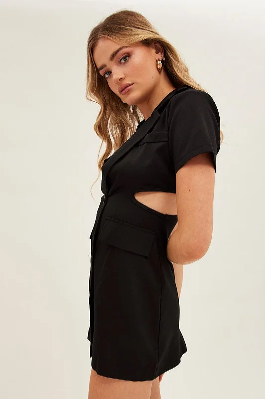 Casual Chic Black Cut Out Blazer Dress
