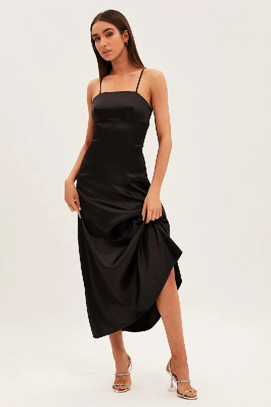 Get The Latest Trends Black Satin Straight Maxi Dress