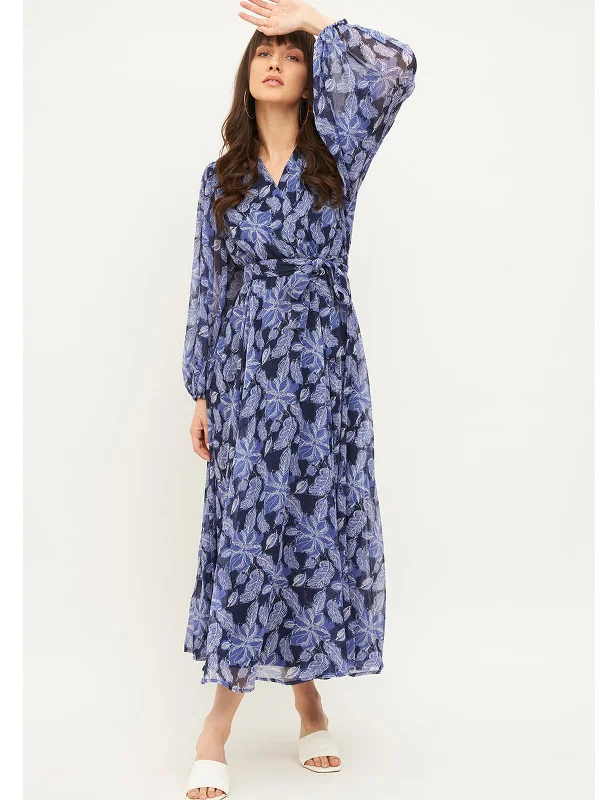 Unbeatable Prices Odette Blue Rayon Stitched Printed Indo Western Dress For Women