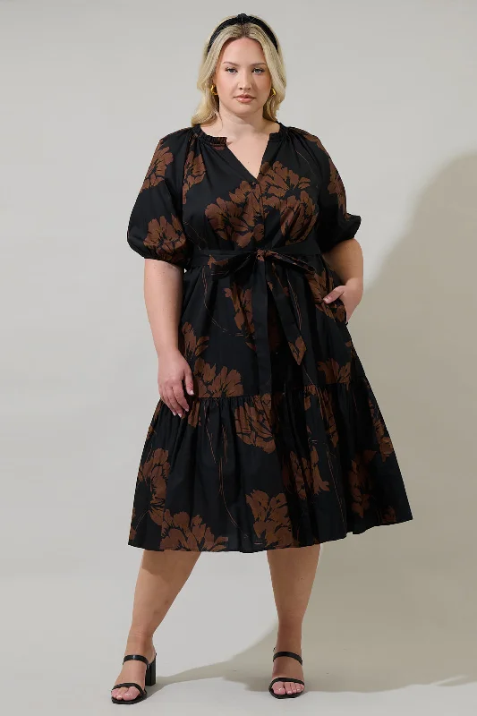 Spring Fashion Celina Floral Wynette Tiered Midi Dress Curve