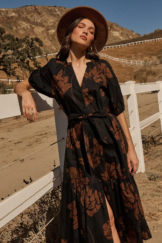 Chic Styles Celina Floral Wynette Tiered Midi Dress