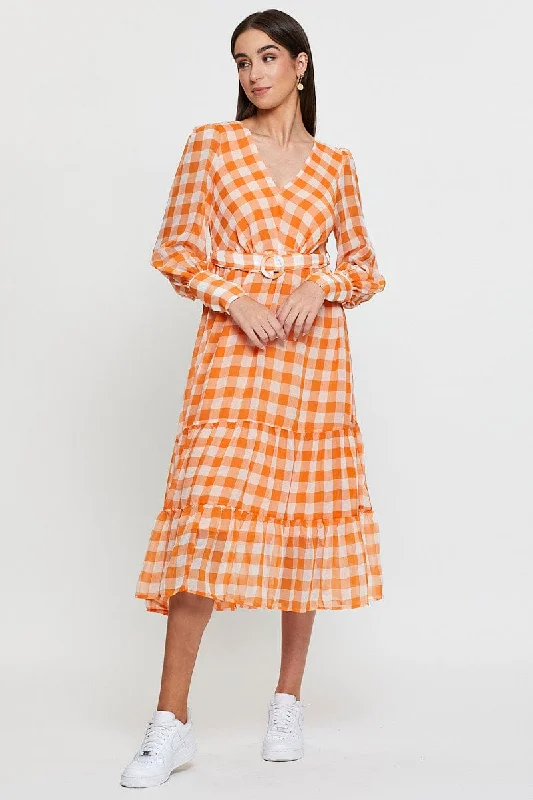 Versatile Wardrobe Essentials Check Dress Long Sleeve Maxi