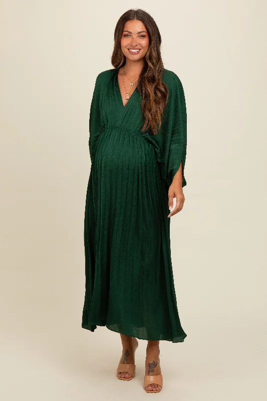 Limited - Time Bundle Forest Green Satin Pleated V-Neck Maternity Maxi Dress