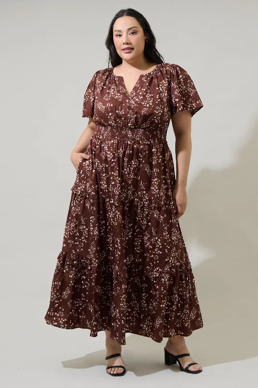 Fashion Deal Gibson Floral Palmer Poplin Tiered Maxi Dress Curve
