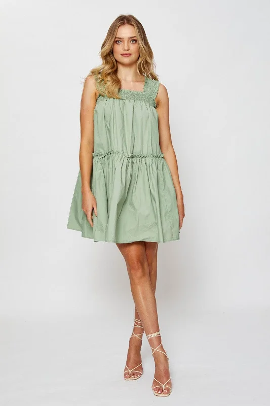 Unleash Your Trend Driven Style Green Mini Dress Sleeveless Square Neck