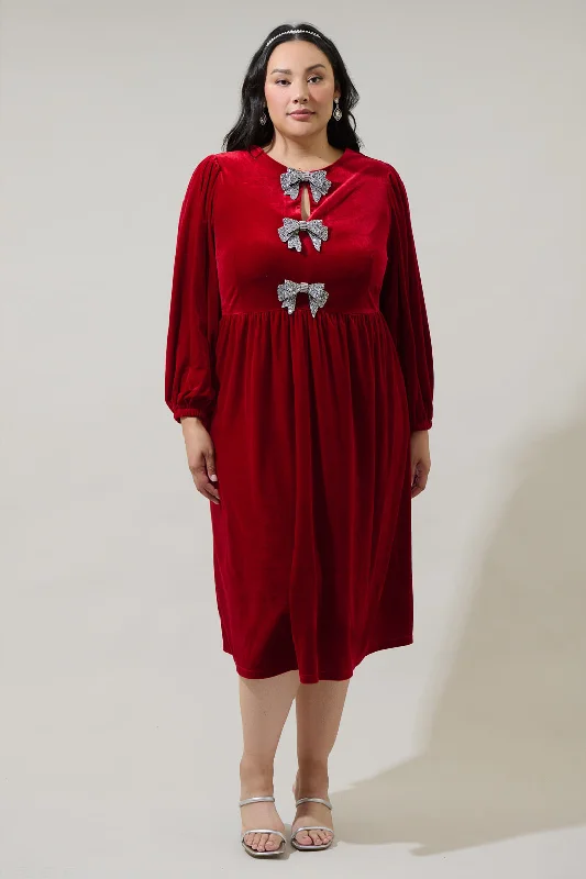 Exclusive Sale Jena Glow Bow Velvet Midi Dress Curve