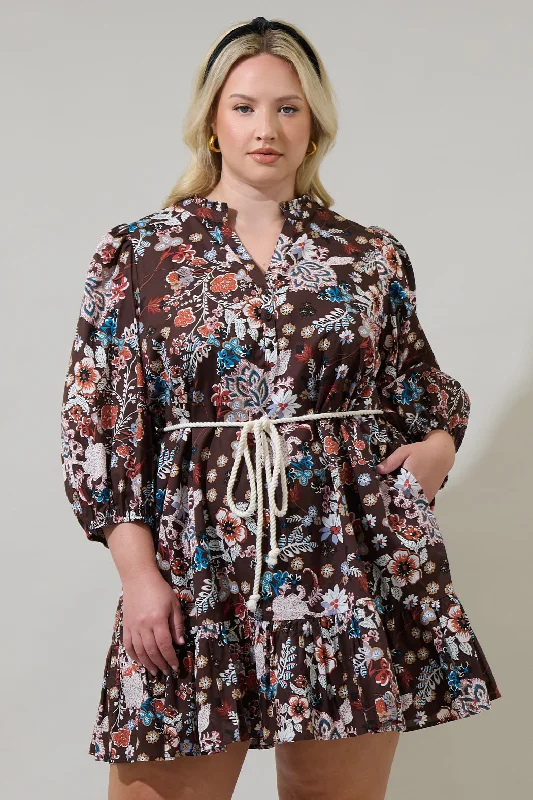 Minimalist Office - Ready Style Journee Floral Jazlyn Split Neck Mini Dress Curve