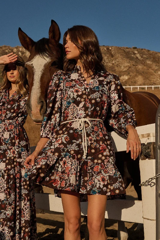 Rustic Countryside Charm Look Journee Floral Jazlyn Split Neck Mini Dress