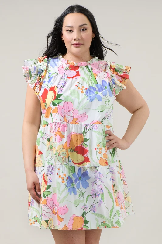 Trendy Urban Attire Juliet Floral Garden Lauren Shift Mini Dress Curve