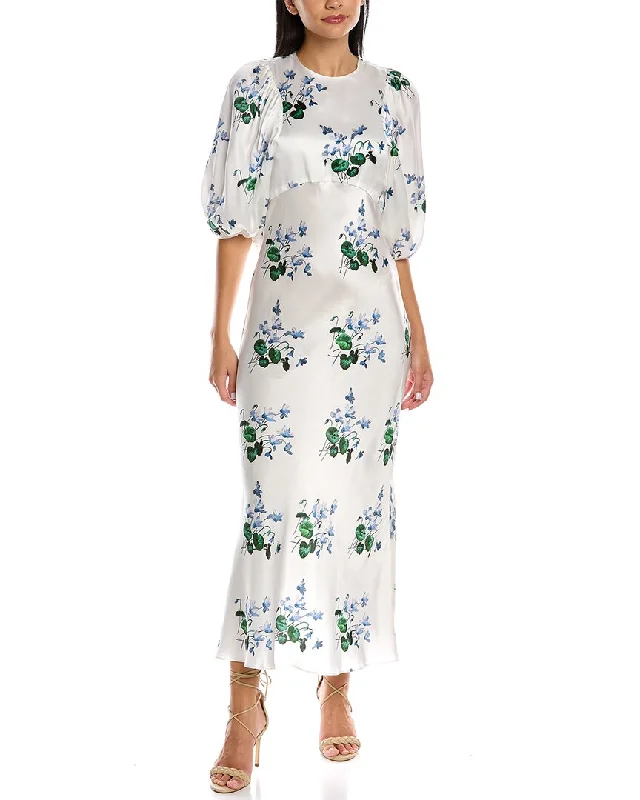 Fashionista Favorites Les Rêveries Puff Sleeve Bias-Cut Silk Dress