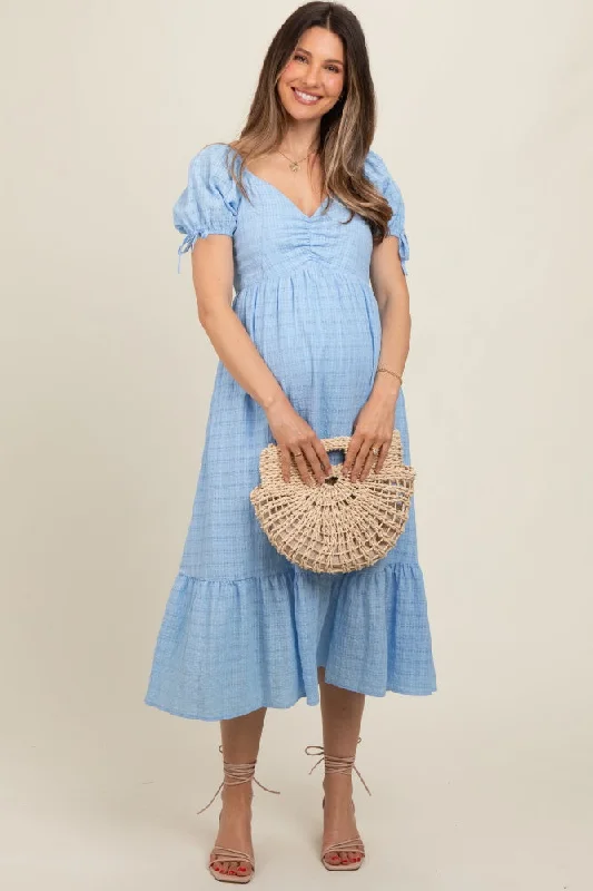 Elegant Details Light Blue Solid Sweet Heart Maternity Dress