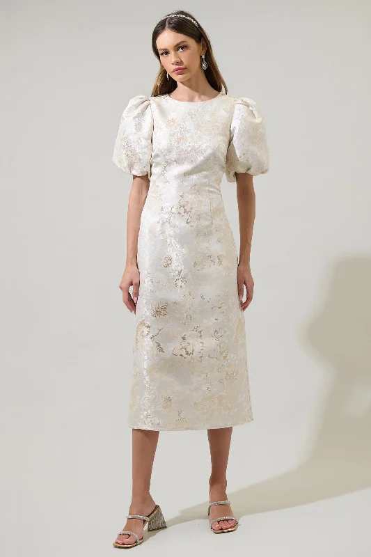 Elegant Styles Lola Jacquard Cut Out Midi Dress