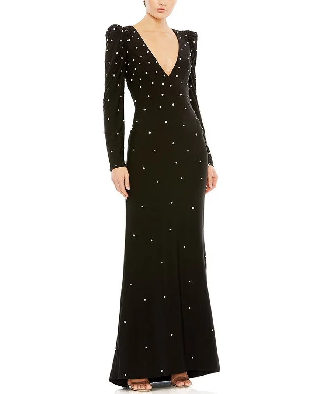 Feminine Elegance Mac Duggal Rhinestone Encrusted V-Neck Gown