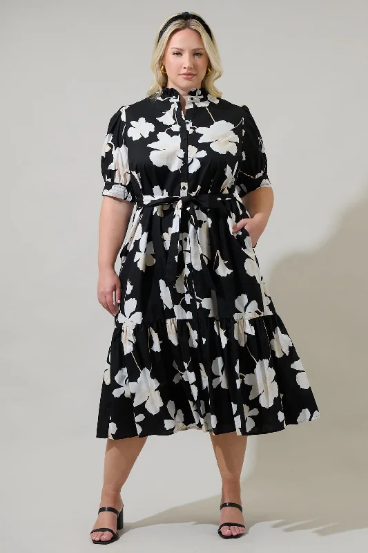 Romantic Flair Medina Floral Giles Button Up Midi Dress Curve