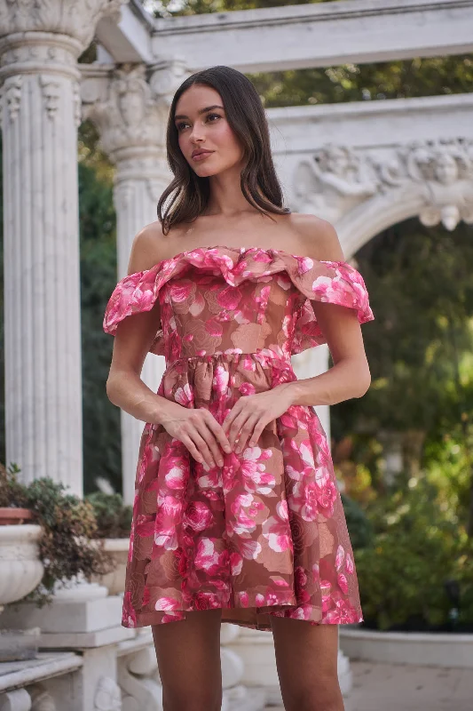 Exclusive Sale Mersin Floral Off the Shoulder Mini Dress