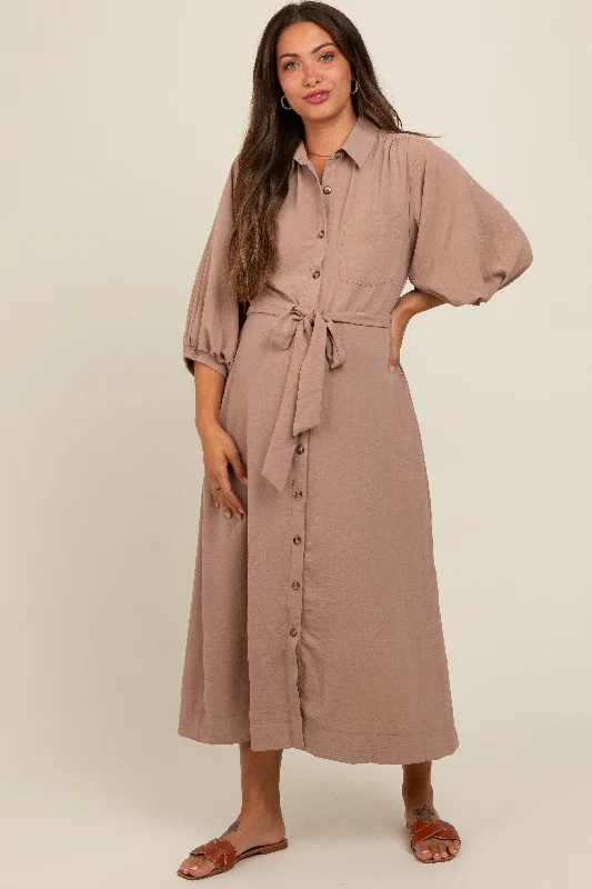 Durable Fashion Picks Mocha Button Down Maternity Shirt Dress