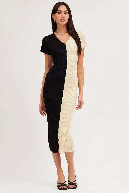 Fashion Essentials Multi Colorblock Button Front Knit Dress