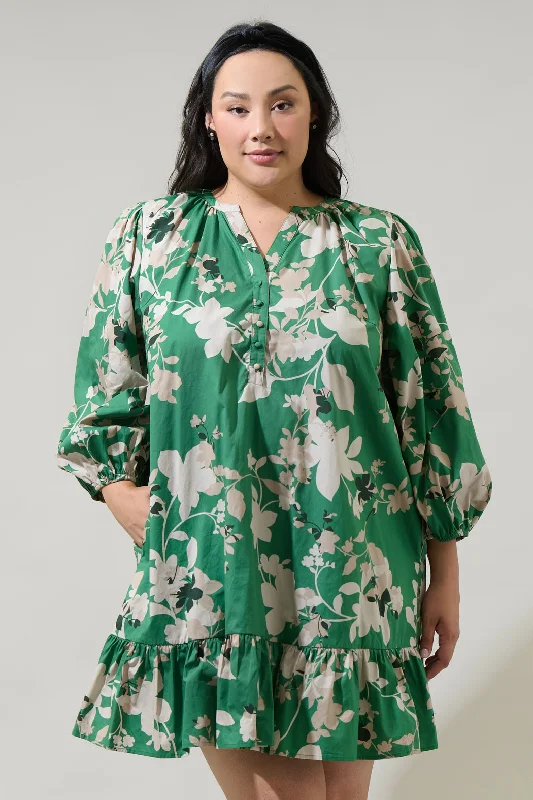 Budget Friendly Nora Floral Whine Shift Mini Dress Curve