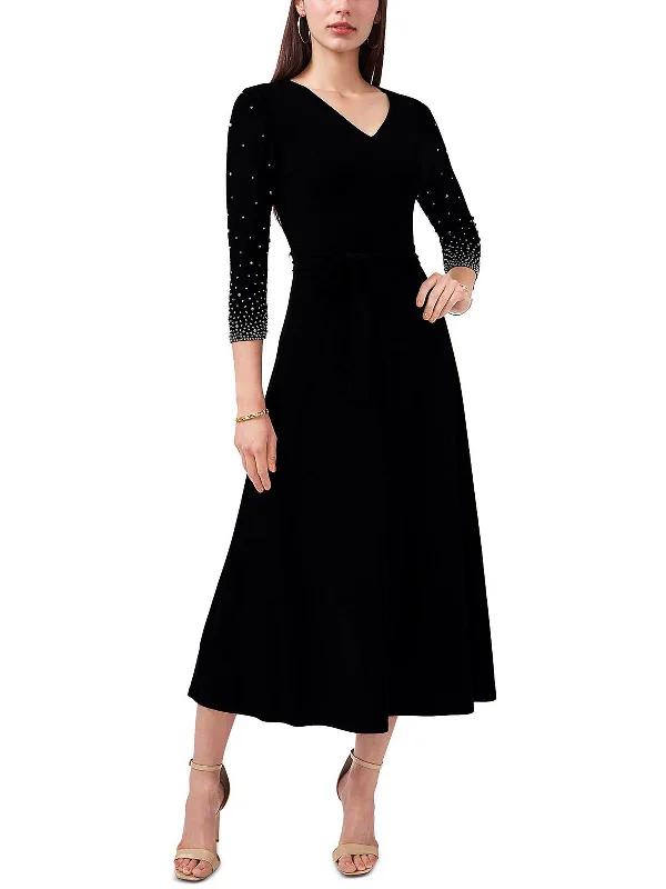 Effortless Chic Apparel Petites Womens Beaded Mid Calf Midi Dress