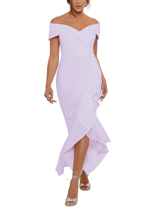 Budget Friendly Petites Womens Knit Off-The-Shoulder Evening Dress
