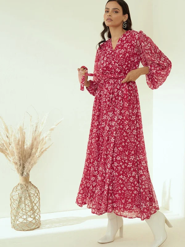 Special Occasion Wear Odette Pink Rayon Stitched Printed Indo Western Dress For Women