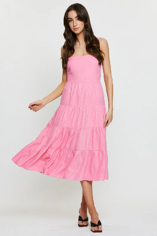 Bold Patterns Pink Tiered Dress Midi