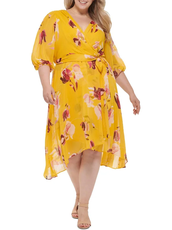 Budget Saver Plus Womens Chiffon Floral Wrap Dress