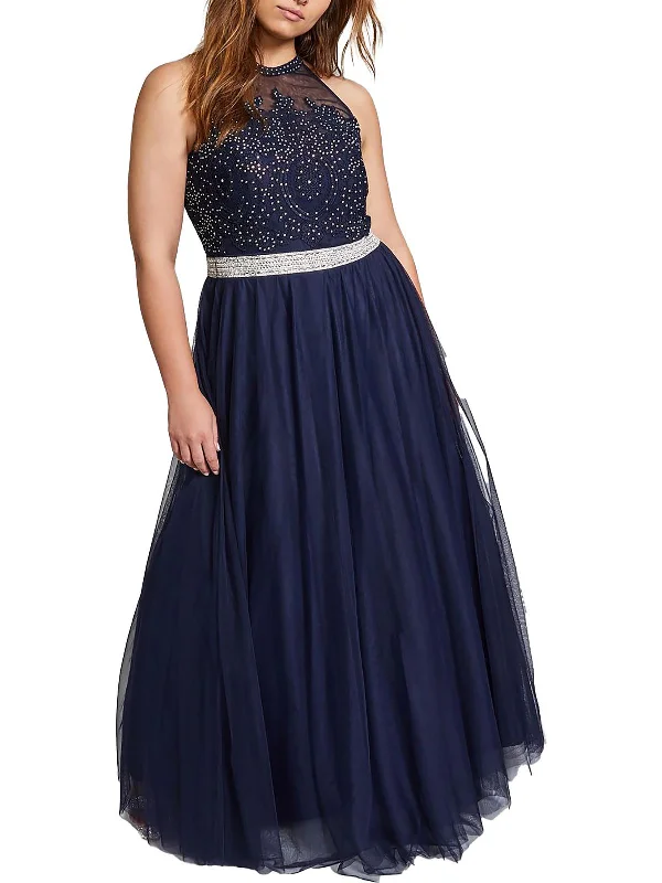 Elegant Style Plus Womens Embellished Juniors Evening Dress