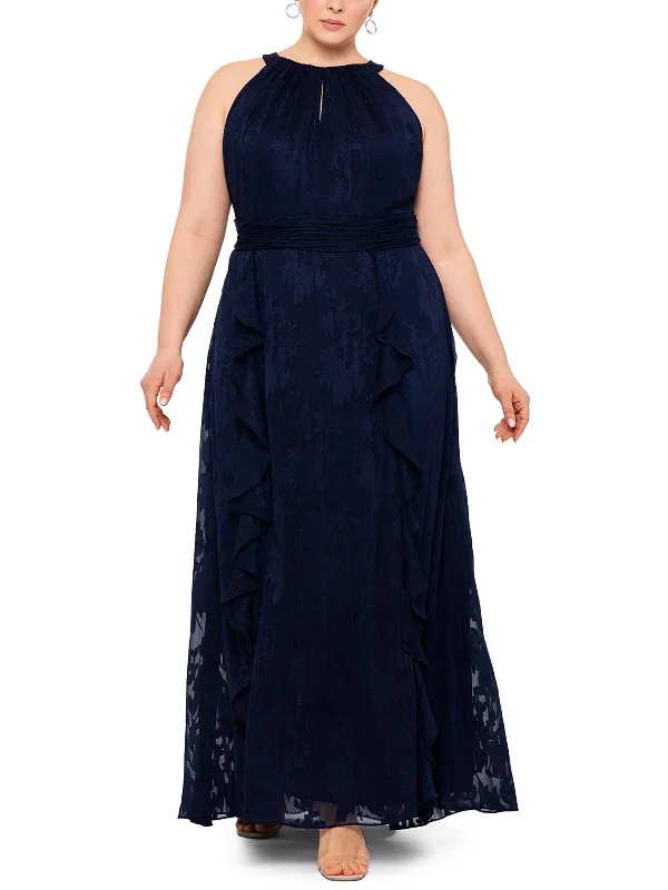 Trend Forward Threads Plus Womens Slit Polyester Evening Dress