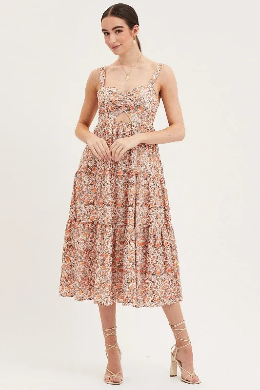 Stylish Savings Print Cut Out Midi Dress