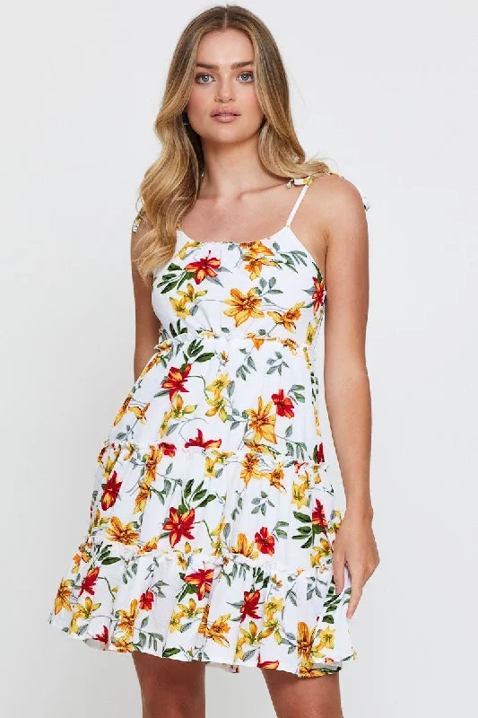 Modern Romance Print Mini Dress Sleeveless Sweetheart Neckline