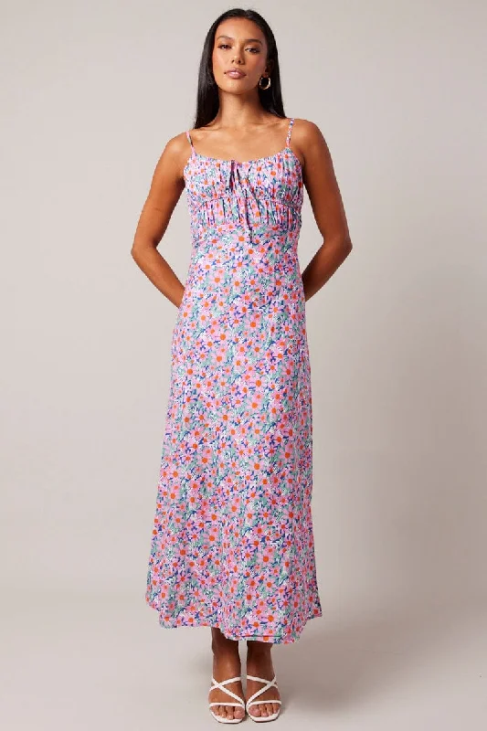 Ride The Style Wave Purple Ditsy Maxi Dress Strappy