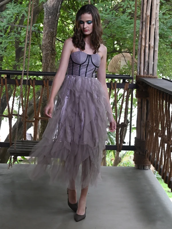 Runway Inspired Wear Odette Women Purple Long Textured Polyester With Net Stitched Dress