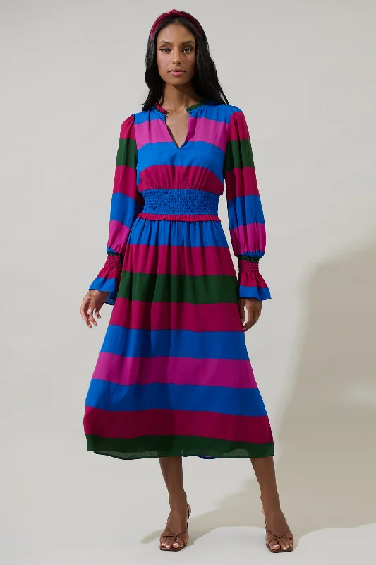 Sophisticated Cut Saige Striped Ria Smocked Midi Dress