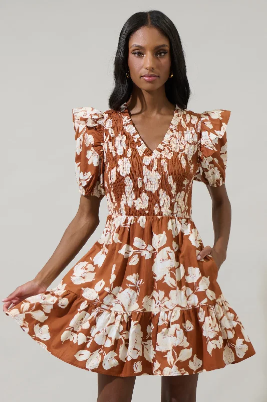 Timeless Elegant Surrey Floral Leones Smocked Mini Dress