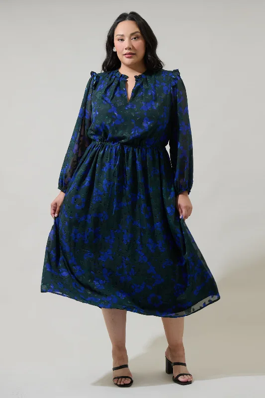 Seasonal Trends Sweetwater Floral Organza Tiered Midi Dress Curve