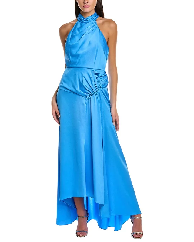 Graceful Drape Theia Hatice High Neck Halter Gown